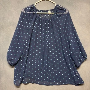 Blusa Campesina Antigua Azul Marino Estampada Transparente XL Boho Cottagecore Top Geométrico - Imagen 1 de 10