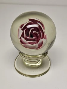 Large Francis Whittemore Pedestaled Pink Shaded Crimp Rose Paperweight 3 1/4" - Picture 1 of 14