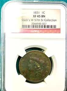 1831 Large One Cent Stack's 57th St Collection NGC XF 45 - Picture 1 of 4
