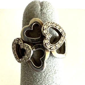 Folli Follie Sterling Silver 925 Clear Zircon Multi Heart Band Ring Size 6 - Picture 1 of 11