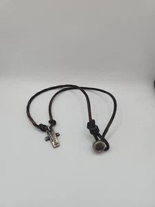 James Avery Cross Sterling Silver Pendant Leather Necklace. Z7 - Picture 1 of 5