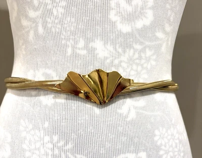 Vintage Womens Gold Tone Stretch Snake Chain Belt Beveled Clip Disco 70s-80s 28" - Image 1 of 4