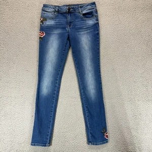 Vanilla Star Floral Embroidered Denim Girls 14 Mid Wash Faded Blue Skinny Jeans - Picture 1 of 10