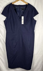 Long Tall Sally Shift Dress Women’s Tall 16 Cap Sleeve Navy Woven Lined NWT - Picture 1 of 10