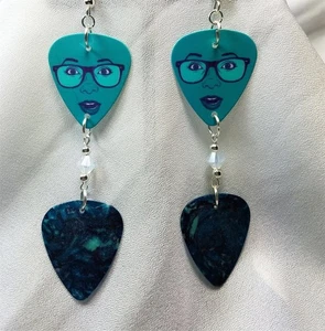 Orecchini plettro chitarra donna Teal con pendenti in cristallo Swarovski - Foto 1 di 3