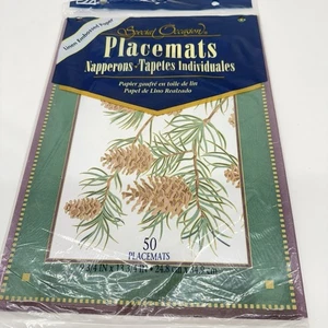 50 Pinecone Linen Embossed Paper Placemats 9.75x13.75 USA Picnic - Picture 1 of 6