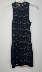Fire Los Angeles Lace Overlay Mini Slip Dress Womens XS Black Sexy High Neck y2k - Picture 1 of 8