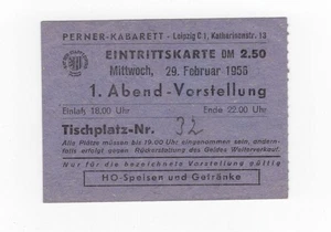 Eintrittskarte Perner Kabarett Leipzig 1956 - Bild 1 von 2