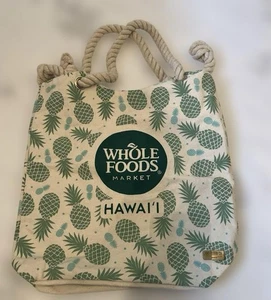 Whole Foods Market Hawaii Tote Bag Pineapple Light Green Rope Handle Aloha Eco - Picture 1 of 6
