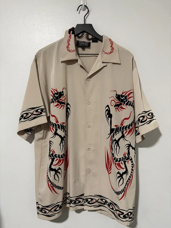 Camisa De Colección Libélula Para Hombres Grande Abotonada Campamento Estampado Dragón Y2K Foto 1 de 4