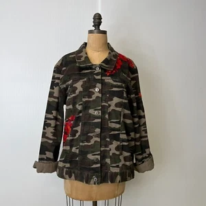 Pilcro Letterpress Jacket Women Large Floral Camo Denim Embroider Work Coat Core - Picture 1 of 18