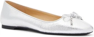 Michael kors Nori Metallic Leather Ballet Flat Shoes Women Silver Bow Slip-on - Picture 1 of 3