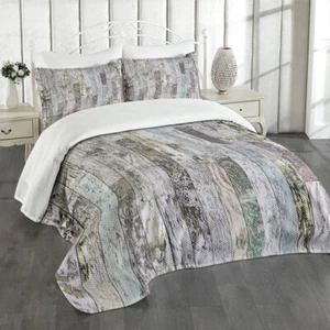 Holz-Druck Tagesdecke Set Pastel Eiche Holzbretter - Bild 1 von 12