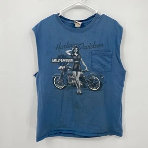 Harley Davidson Cut Off Shirt Ärmellos Motorräder Tasche Blau Größe L Herren - Bild 1 von 9
