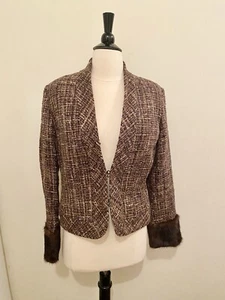 Adrienne Vittadini Platino Jacket Size 8 Brown Gold Tweed Blazer Wool - Picture 1 of 9