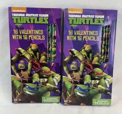 Teenage Mutant Ninja Turtles Valentine Cards with Pencils 32 Cards Set of 2 New - Image 1 of 4