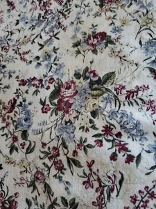 Vintage Sewing Fabric Floral Bouquets Wine Blue & Yellow On Off-white 3.8ydsx36" - Picture 1 of 5