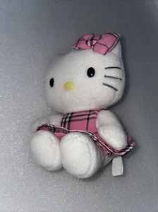 Hello Kitty Sanrio Beanie Baby TY 2010 Plush Pink Plaid Dress and Bow - Picture 1 of 2