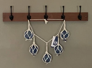 5 Blue Glass Roped Fishing Floats - Fish Net Buoy Ball Nautical Decor 16 Inch - Picture 1 of 7