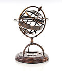 Brass Armillary Sphere 11" w/ Compass & Wood Base Globe Table Top Nautical Decor