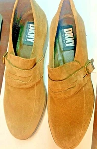 Women DKNY low heel Comfort Suede walnut brown Designer slip on loafer shoe Fall - Picture 1 of 5