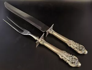 Cuchillo y tenedor de talla grande barroco con mango de plata de ley 1941 - Imagen 1 de 12