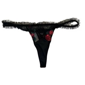 For Love & Lemons Rosebud Thong Victoria's Secret - Black Embroidered Floral - Picture 1 of 11