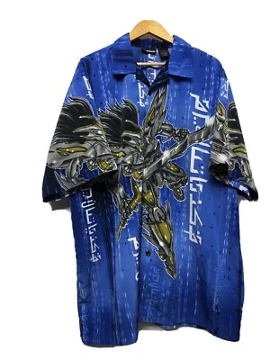 Vintage Odo Blue Anime Hawaiian Button Up Mens Large Korean Omegamon Omnimon - Image 1 of 4