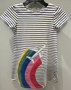 Mini Boden Girls Dress - Stripes / Airplane / Rainbow - Girls Youth SIZE 9 - 10 - Picture 1 of 9
