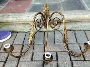 Victorian Bronze Large Three Arm Gas/Electric Wall Sconce - Picture 1 of 8