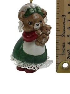 Holiday Hug A Bell Bear Ornament - Handcrafted Bisque Porcelain Christmas Decora - Picture 1 of 4