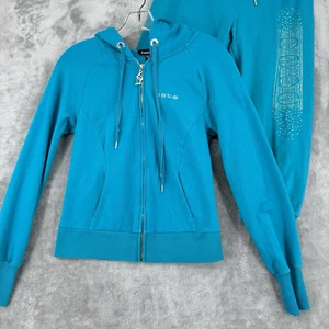 Bebe Athletic Set Womens Medium Rhinestone Jacket Pants Logo 90s Y2K Sporty Zip - Picture 1 of 19