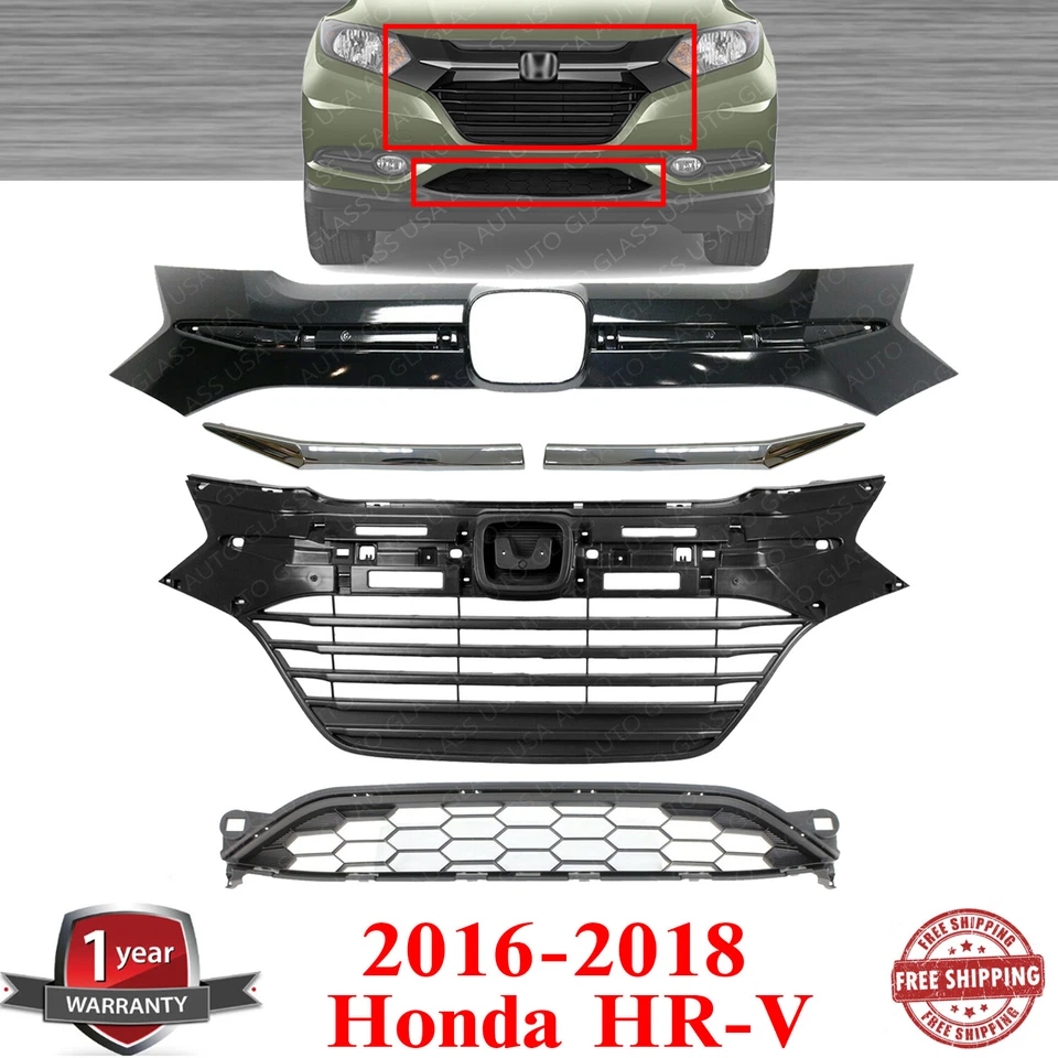 Conjunto de rejilla de parachoques delantero + molduras para Honda HR-V 2016-2018 Foto 1 de 4