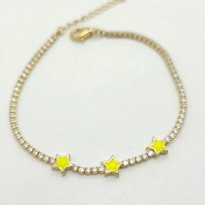 Nuevo Brazalete Tenis Adinas Jewels Plata Esterlina Tono Oro Estrella Amarilla Circonita Blanca Foto 1 de 4