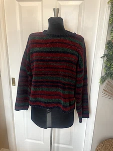 Reference Point Petite M Striped Women's Soft Sweater Blue Green Burgundy - Picture 1 of 5