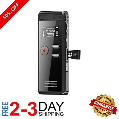 Capture Every Detail! 64GB Digital Voice Recorder with Clip-On Mic & Headphones - Image 1 of 4