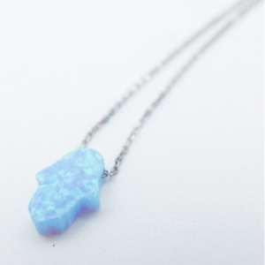 Blue Flash Opal Hamsa Silver Necklace Pendant Unique Protection Power Strength