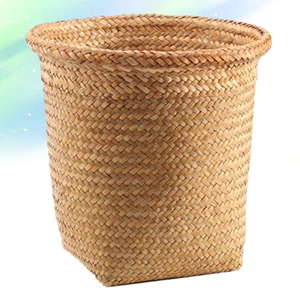 Round Straw Laundry Storage Bucket Natural Hand Woven Organizer - Picture 1 of 12