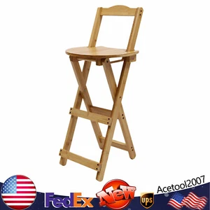 Portable Folding Bamboo Stool Tall Chair Foldable Bar Stool Porch Kitchen Chair - Picture 1 of 14