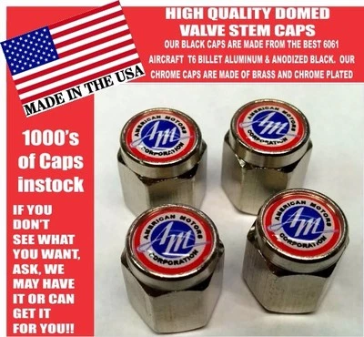 AMC American Motors Corporation Chrome Valve Stem Caps -Very Nice! Unique! - Image 1 of 4