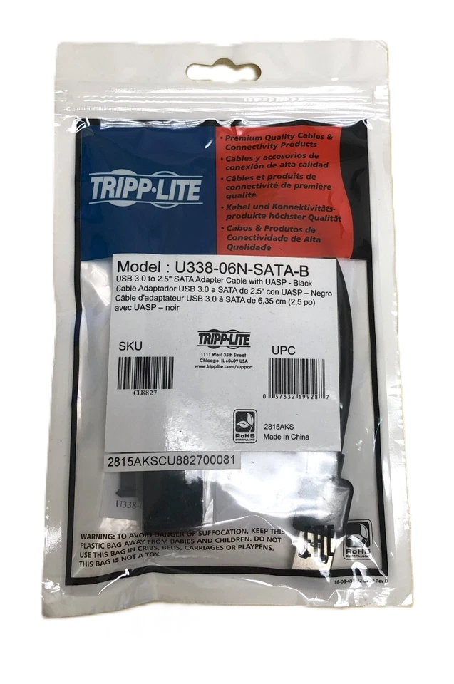 Tripp Lite USB 3.0 Super Speed to SATA 2.5" Adapter Cable U338-06N-SATA-B - Image 1 of 1