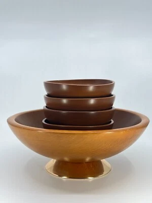 Tigela de servir salada vintage Beautywood 5 peças com tigelas de salada com base de metal -MADEIRA - Imagem 1 de 4