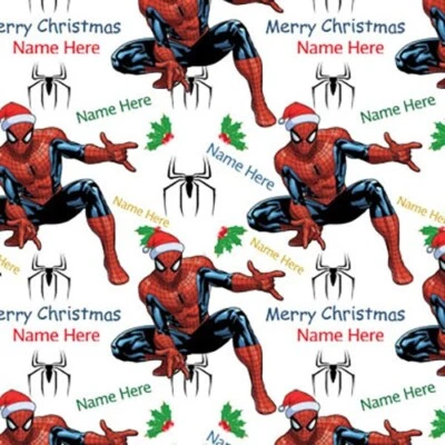 PERSONALISED HAPPY CHRISTMAS WRAPPING PAPER SPIDERMAN SON GIFT PRESENT WRAP - Image 1 of 4