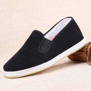Men Chinese Kung Fu Shoes Rubber Sole Casual Slip-on Corduroy Beijing Shoes Cosy - Picture 1 of 8