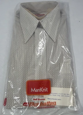 Mens VTG 60s Manhattan ManKnit Sz 15 Button Up Half Sleeve Shirt NOS MicroStripe - Image 1 of 4