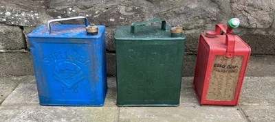 3 vintage Petrol Cans, Shell Max BP 1935, Shell Motor Spirit 1944, Esso Blue  - Image 1 of 4