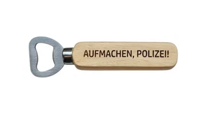 Aufmachen Polizei Flaschenöffner Edelstahl Holz Gravur - Bild 1 von 1