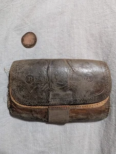 Antico portafoglio guerra civile 1800 cinturino pelle portafogli con moneta rame - Foto 1 di 24