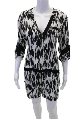 Macacão Karina Grimaldi Feminino Estampado Decote V Cintura Manga 3/4 Branco Tamanho P - Imagem 1 de 4