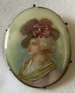 Antique V Lady Hand Painted Porcelain Portrait Brooch Pin Gilded Edge - Picture 1 of 6